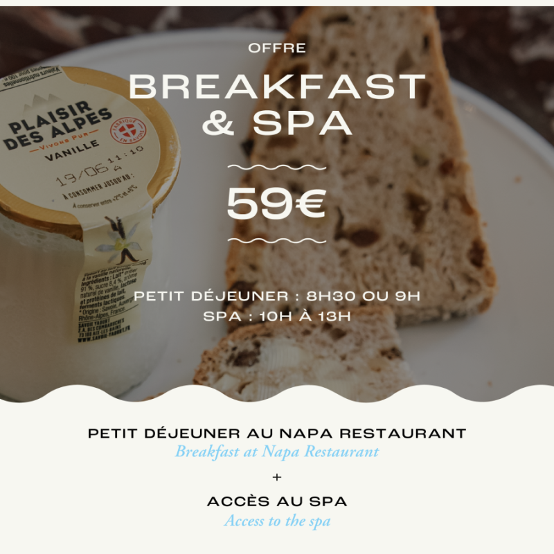 offre Breakfast & Spa � Villeneuve-Loubet - Spa Marina Baie des Anges H�tel et petit d�jeuner au NAPA Restaurant face � la M�diterran�e.