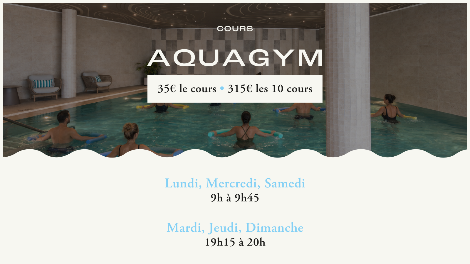 Cours d&rsquo;aquagym en petit groupe dans le bassin int�rieur du Marina Baie des Anges H�tel � Villeneuve-Loubet