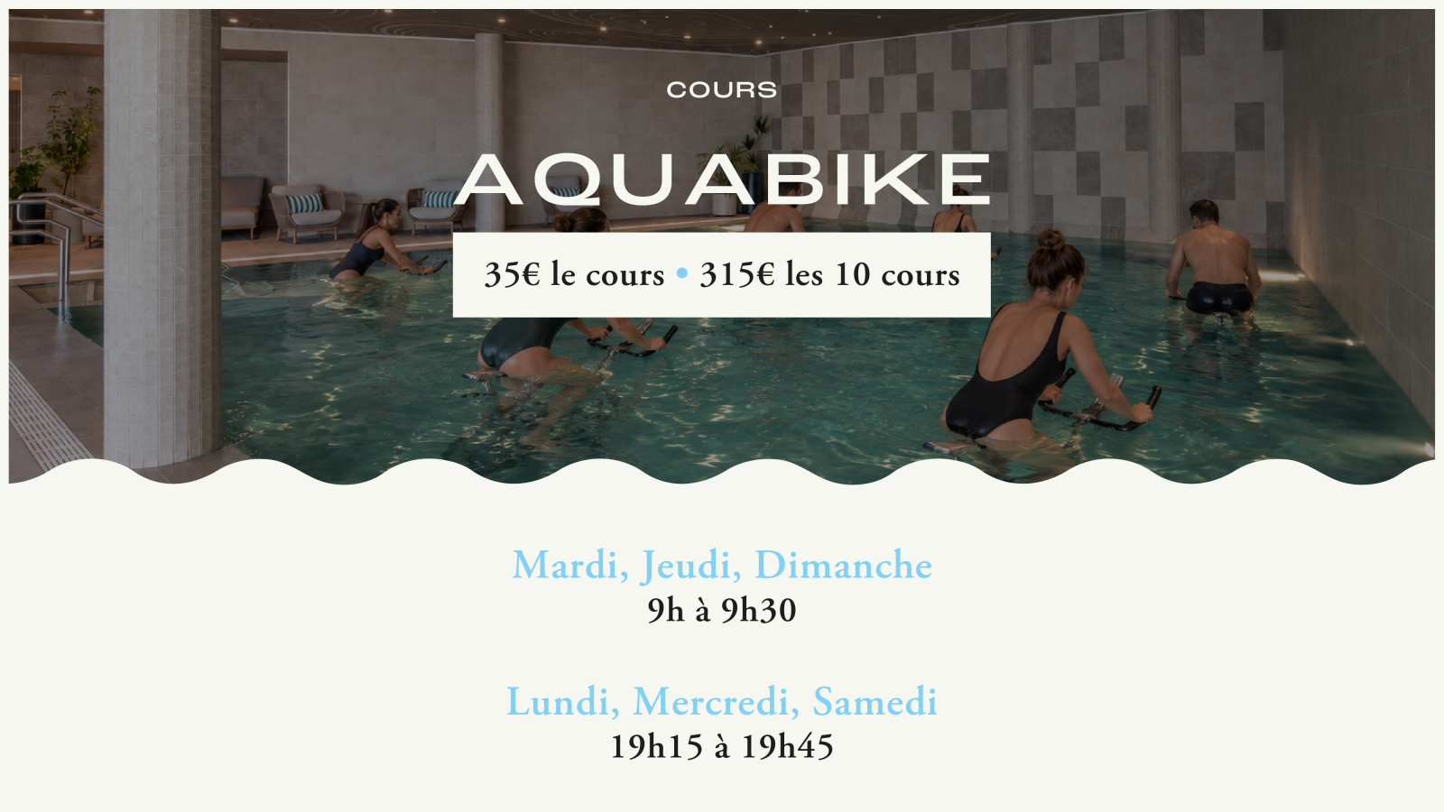 Cours d&rsquo;aquabike dans la piscine int�rieure du Marina Baie des Anges H�tel, Villeneuve-Loubet