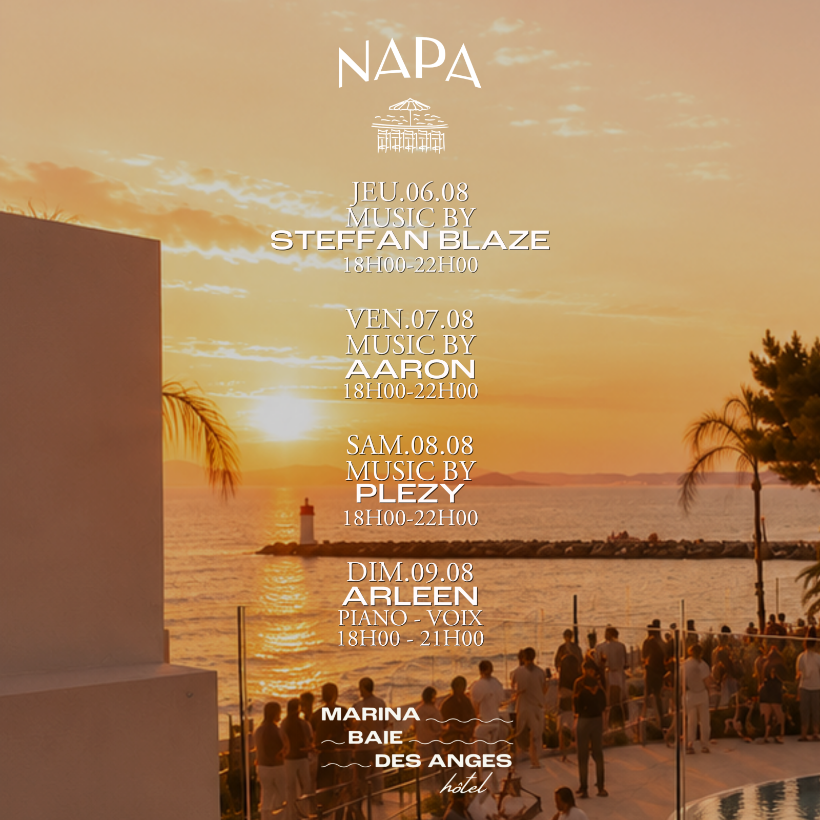 programmation napa restaurant du 6 au 9 aout, côte d'azur